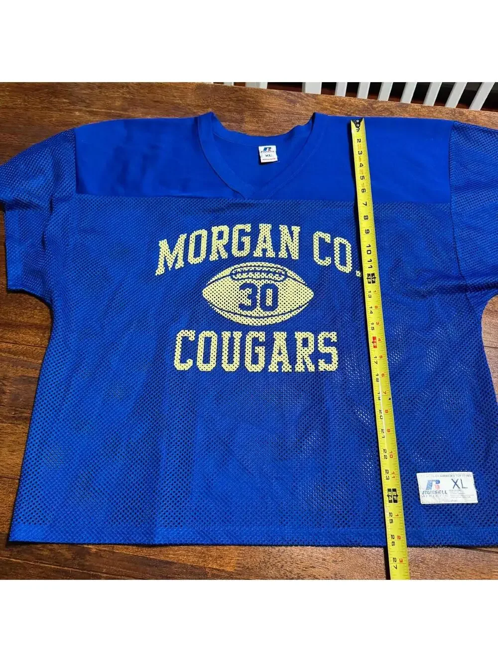 Vtg Russell Athletic 80s 90s  Cougars Football Jersey Mens XL BLue Cropped Mesh - Picture 4 of 7
